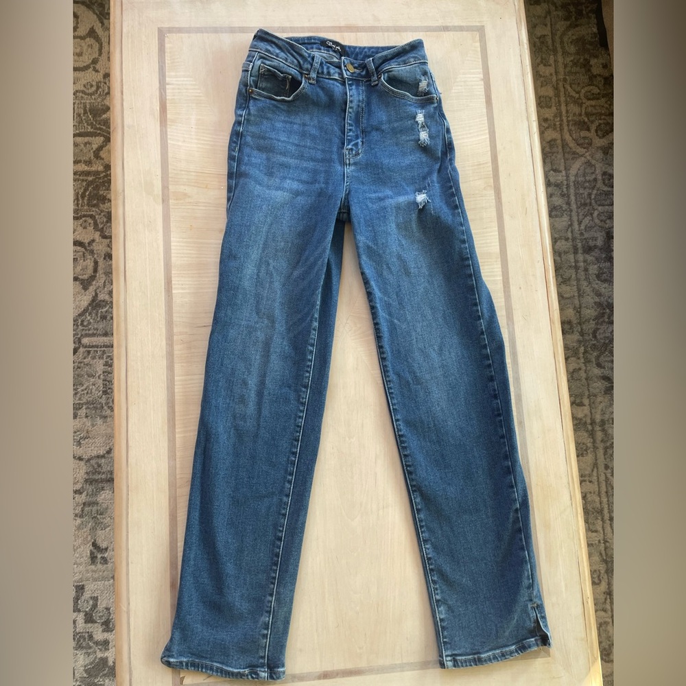 ViVI Vito Blue Straight-Leg Women's Jeans with Subtle Distressing Size 7